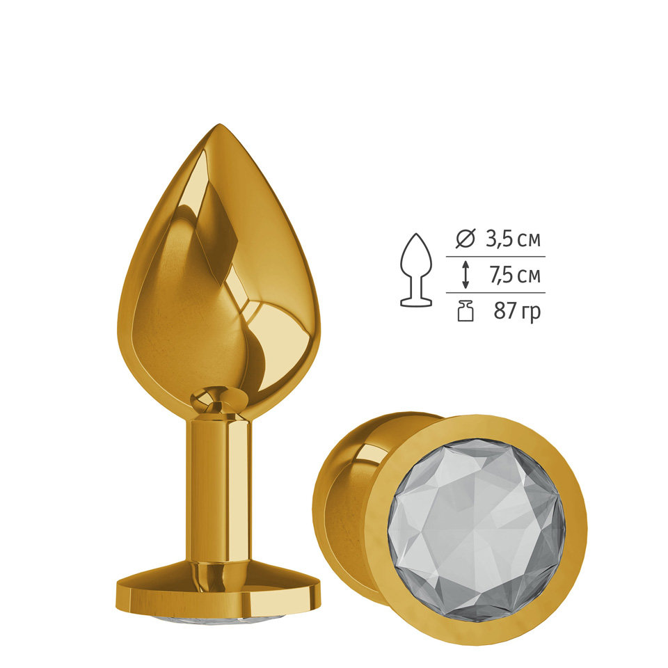 Анальная втулка Gold с прозрачным кристаллом средняя