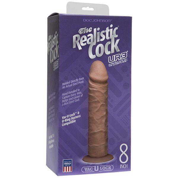Фаллоимитатор реалистик без мошонки на присоске 8” коричневый съемный Realistic Cock Vac-U-Lock